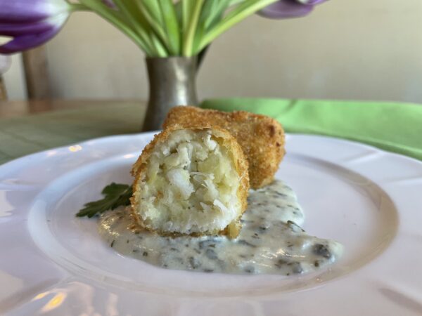 Icelandic Cod & Potato  Croquettes w' parsley sauce & fried capers