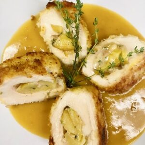 Mapled Apple , Cabot Cheddar & Thyme Stuffed Chicken Breast w’ Dirty Mayor Cider Jus