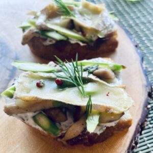 Wild & Forest Mushroom VT Chevre Focaccia w' VT Lille Brie, Scallions  & Pink Peppercorns