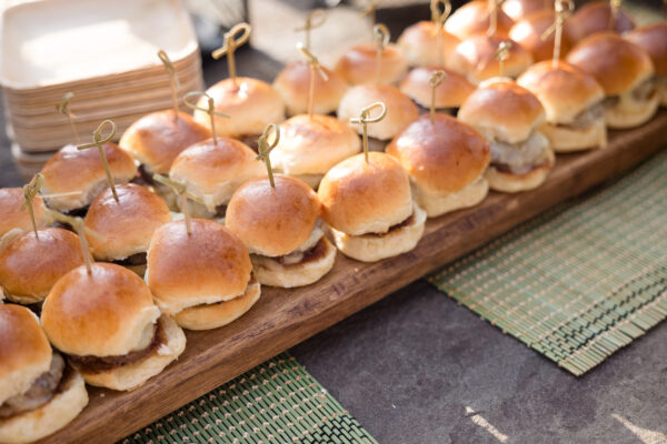 Spring Grazing Table -Local Beef Sliders w' Cheddar & Tomato Chili Jam Buttermilk Chicken & Pickle Skewers Maple BBQ Pulled Pork Mediterranean Pasta Salad, Cajun Slaw,  Greek Lemon Potatoes, Spring Greens  w' Asparagus, Strawberries & Local Chevre