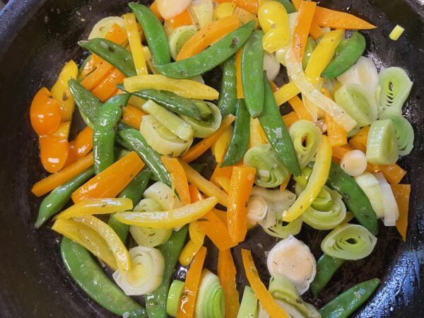 Spring Vegetable Medley of Peas, Beans, Asparagus, Peppers & Leeks in Herb Butter