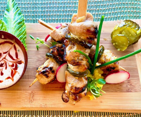 Buttermilk Brined Chicken & Pickle Skewers w' Japaleno Ranch Dip