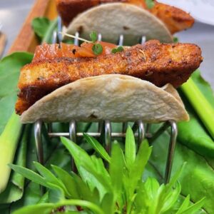 Blackened Salmon MIni Crisp Tacos w' Cajun Slaw & Mango Lime Drizzle  2 per portion