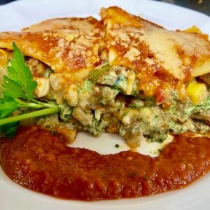 Ratatouille & Spinach Ricotta Lasagna w' Basil Oil