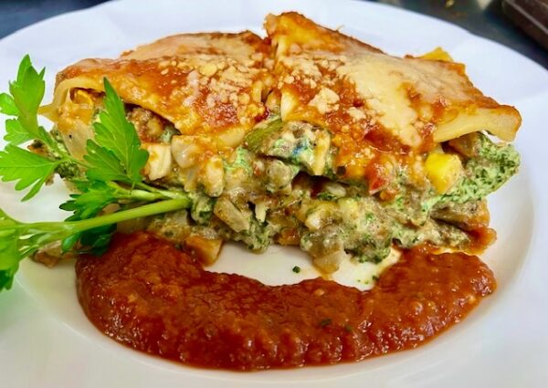 Summer Ratatouille & Spinach Ricotta Lasagna w' Basil Oil