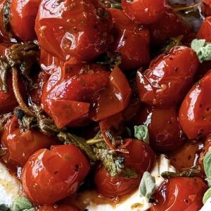 Labneh on Home Baked Focaccia w' Balsamic Confit Tomatoes & Fresh Basil