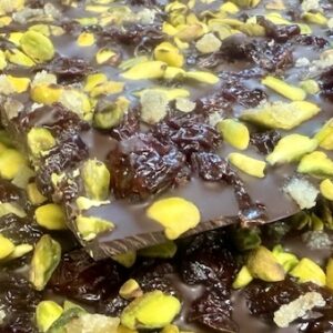Cherry Pistachio Ginger Dark Chocolate Bark