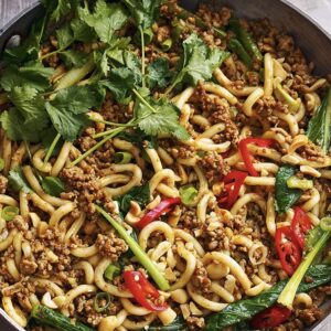 Spicy Pork in Black Bean Sauce w’ Cilantro, Peanuts, Asian Greens &  Noodles