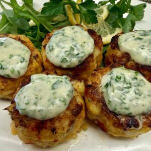Mini Cod, lemon, Chive & Potato Cakes w' English Parsley Sauce